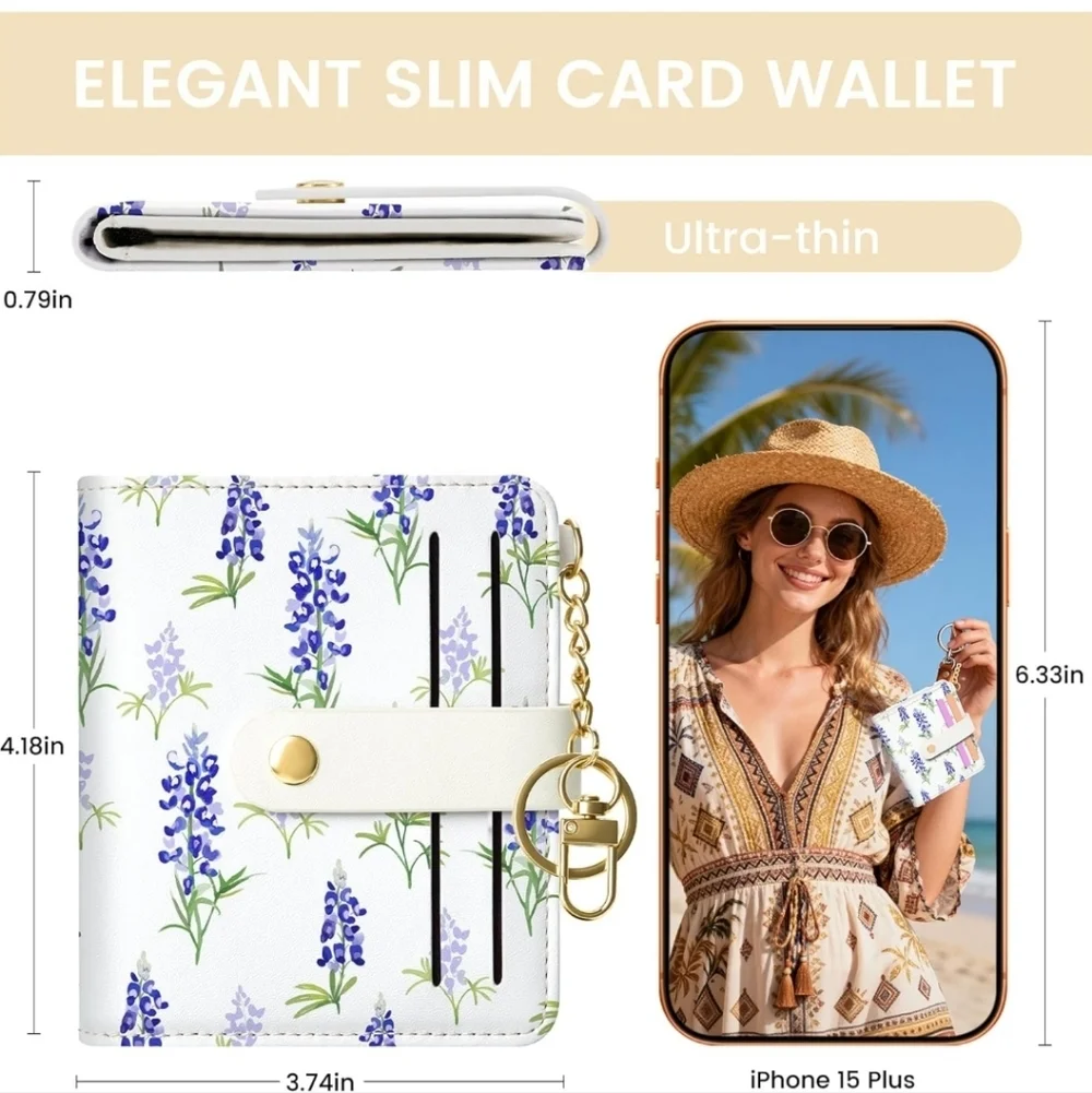 Floral White and Purple Wallet with Gold Accents
